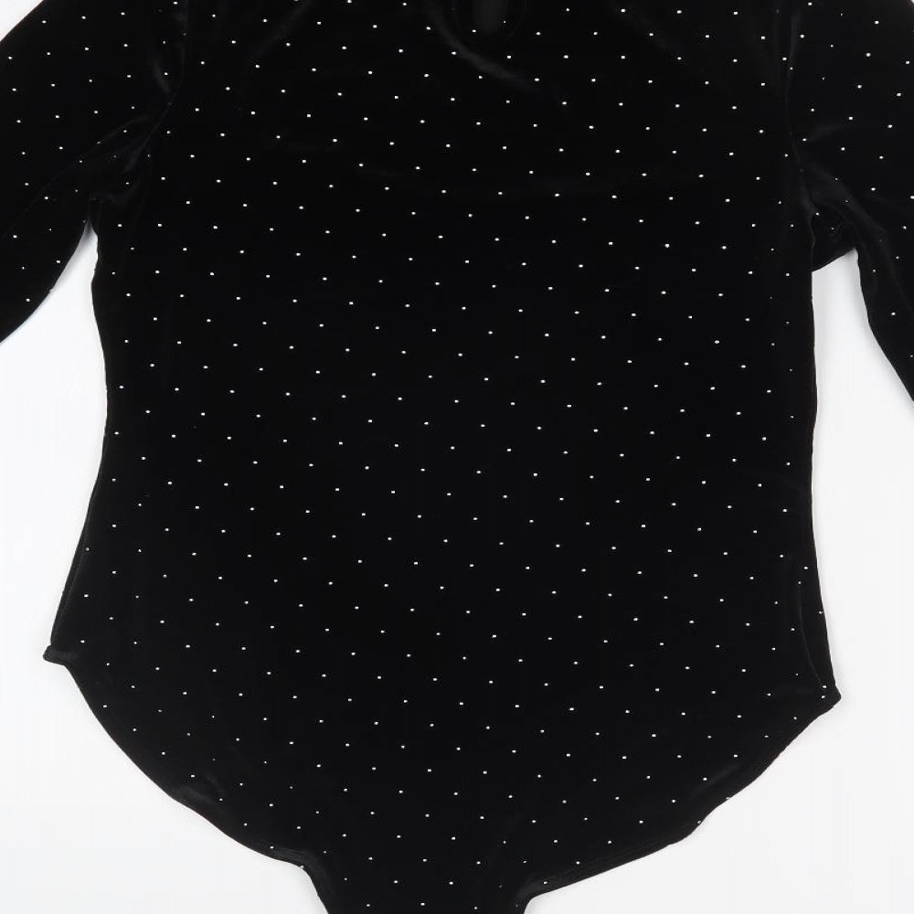 Primark Womens Black Polka Dot Velvet Bodysuit One-Piece Size 12