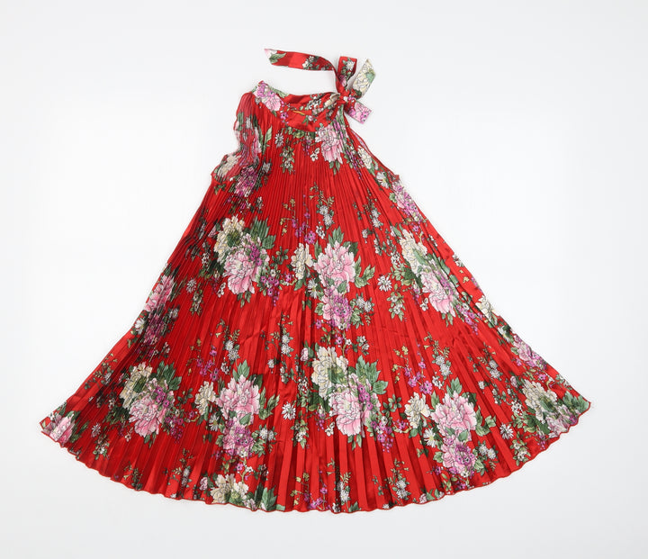 TANG YUAN Girls Red Floral A-Line