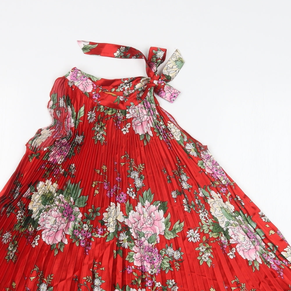 TANG YUAN Girls Red Floral  A-Line