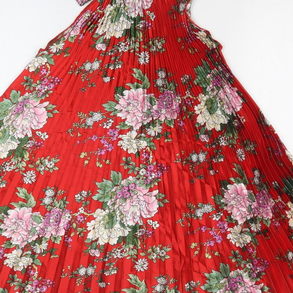 TANG YUAN Girls Red Floral  A-Line