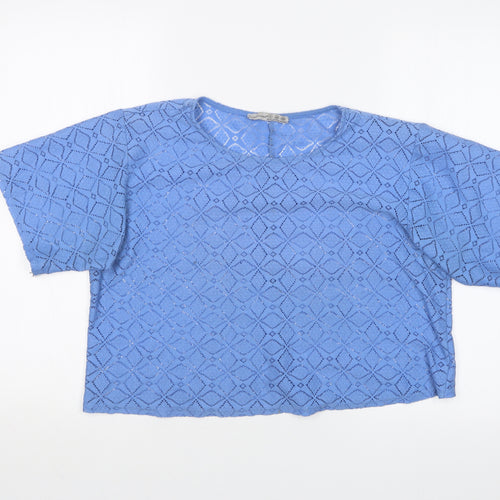 Atmosphere Womens Blue Argyle/Diamond  Cropped T-Shirt Size 12
