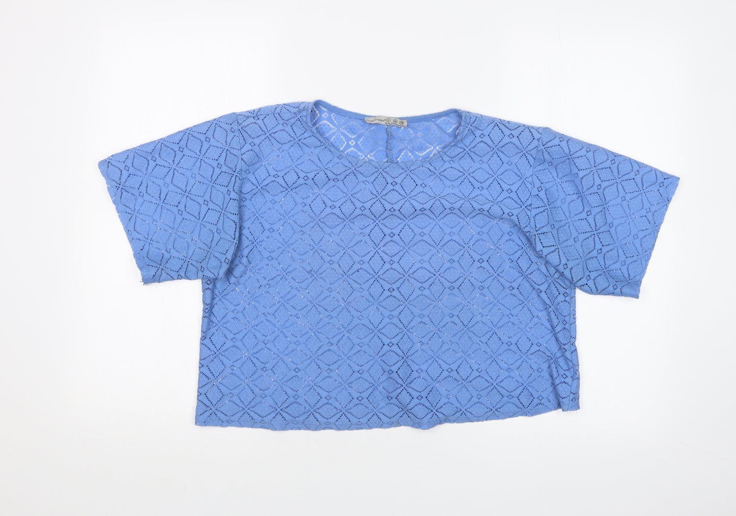 Atmosphere Womens Blue Argyle/Diamond  Cropped T-Shirt Size 12