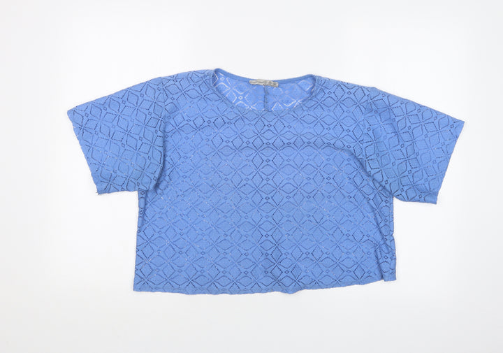 Atmosphere Womens Blue Argyle/Diamond  Cropped T-Shirt Size 12