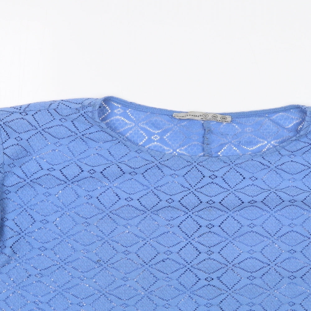 Atmosphere Womens Blue Argyle/Diamond  Cropped T-Shirt Size 12