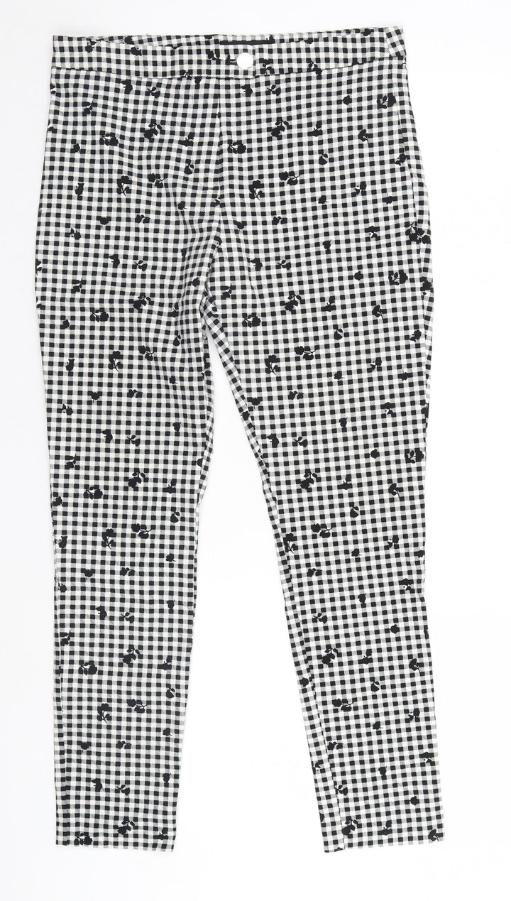 F&F Womens White Check Trousers Size 12 L25 in