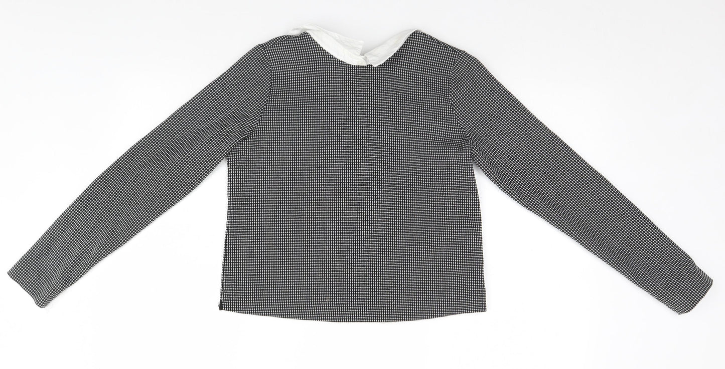 Zara Womens Black Houndstooth  Basic Polo Size M