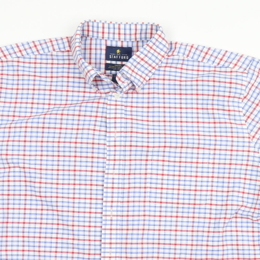 Stafford Mens Multicoloured Plaid   Button-Up Size 16