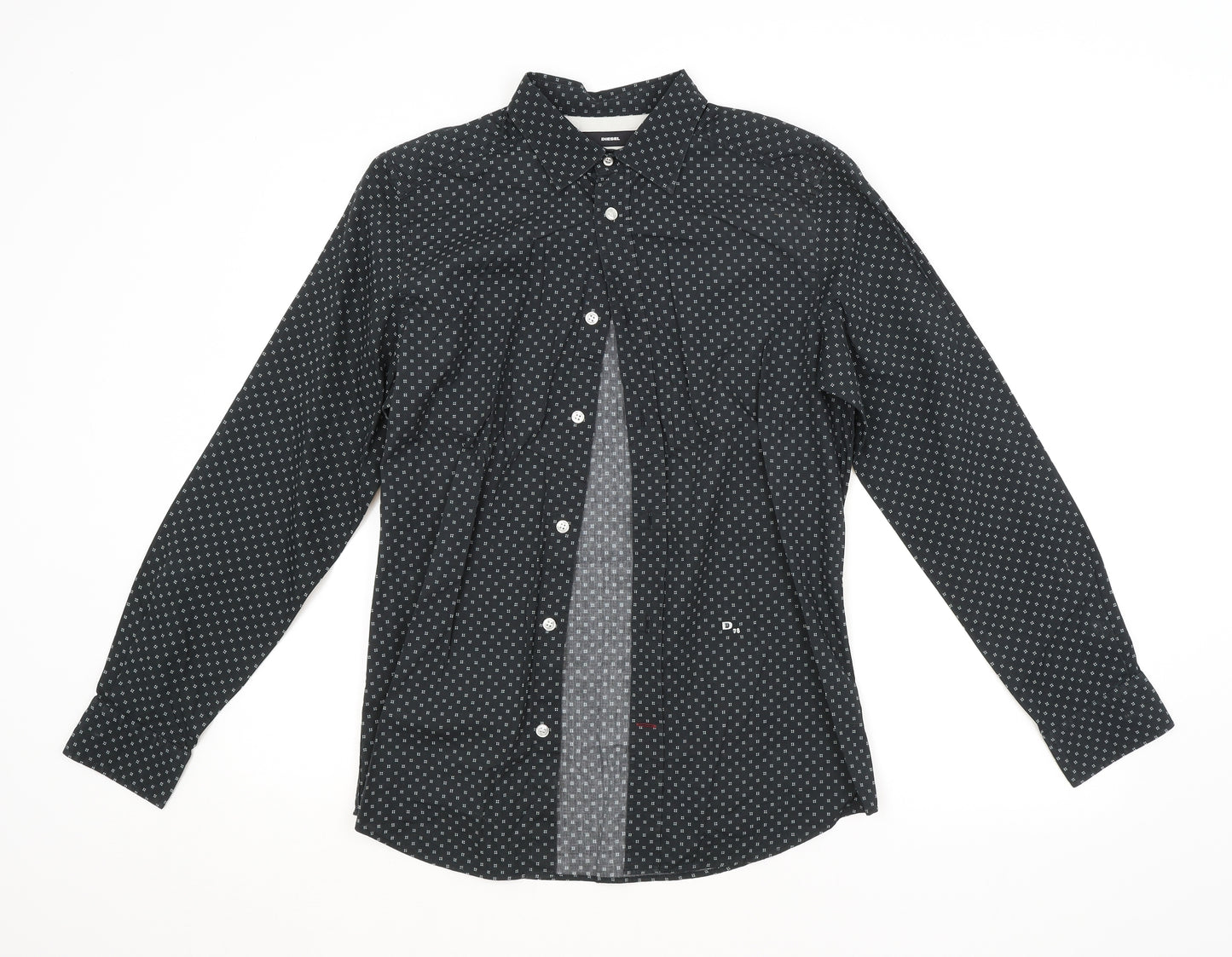 Diesel Mens Black Argyle/Diamond   Button-Up Size S