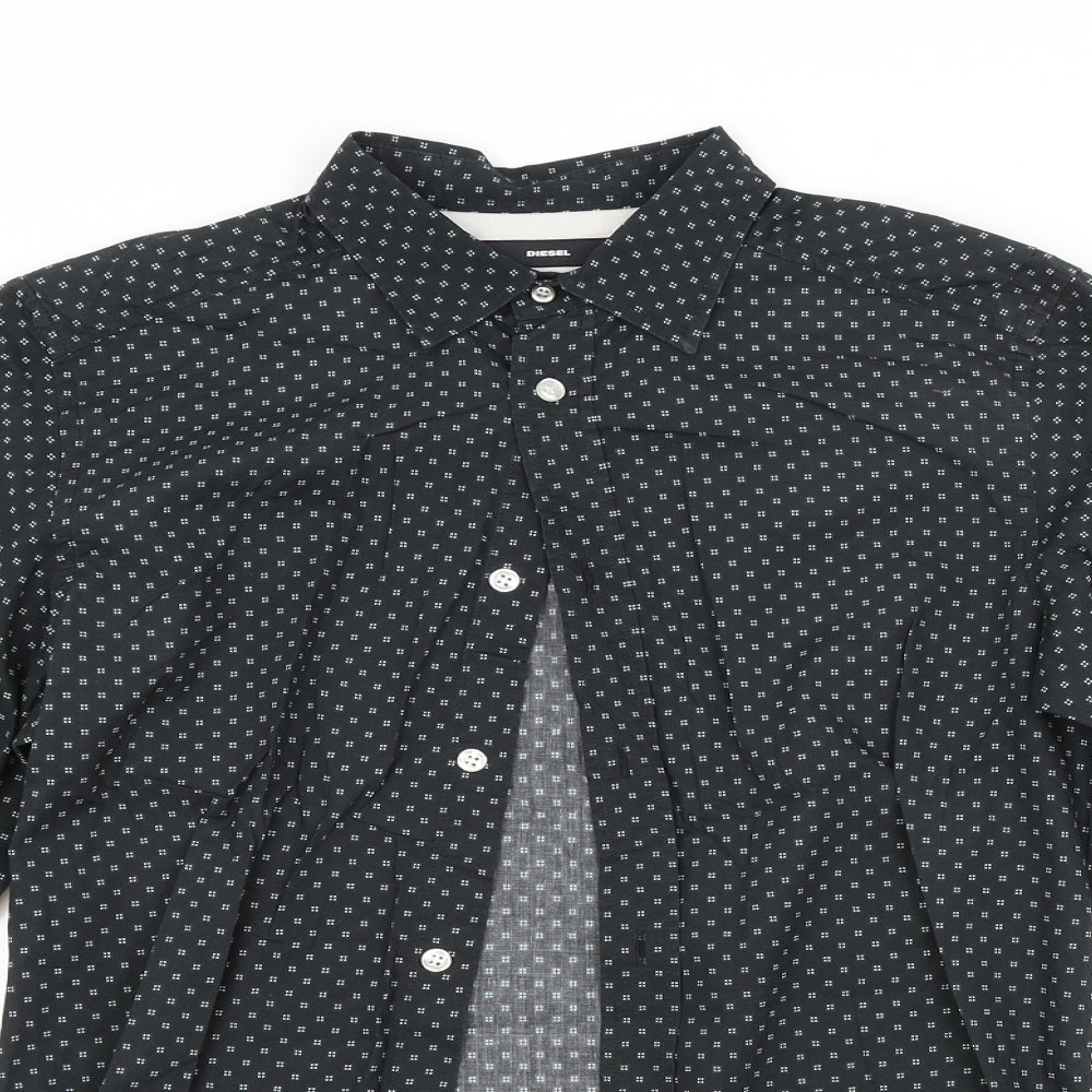 Diesel Mens Black Argyle/Diamond   Button-Up Size S
