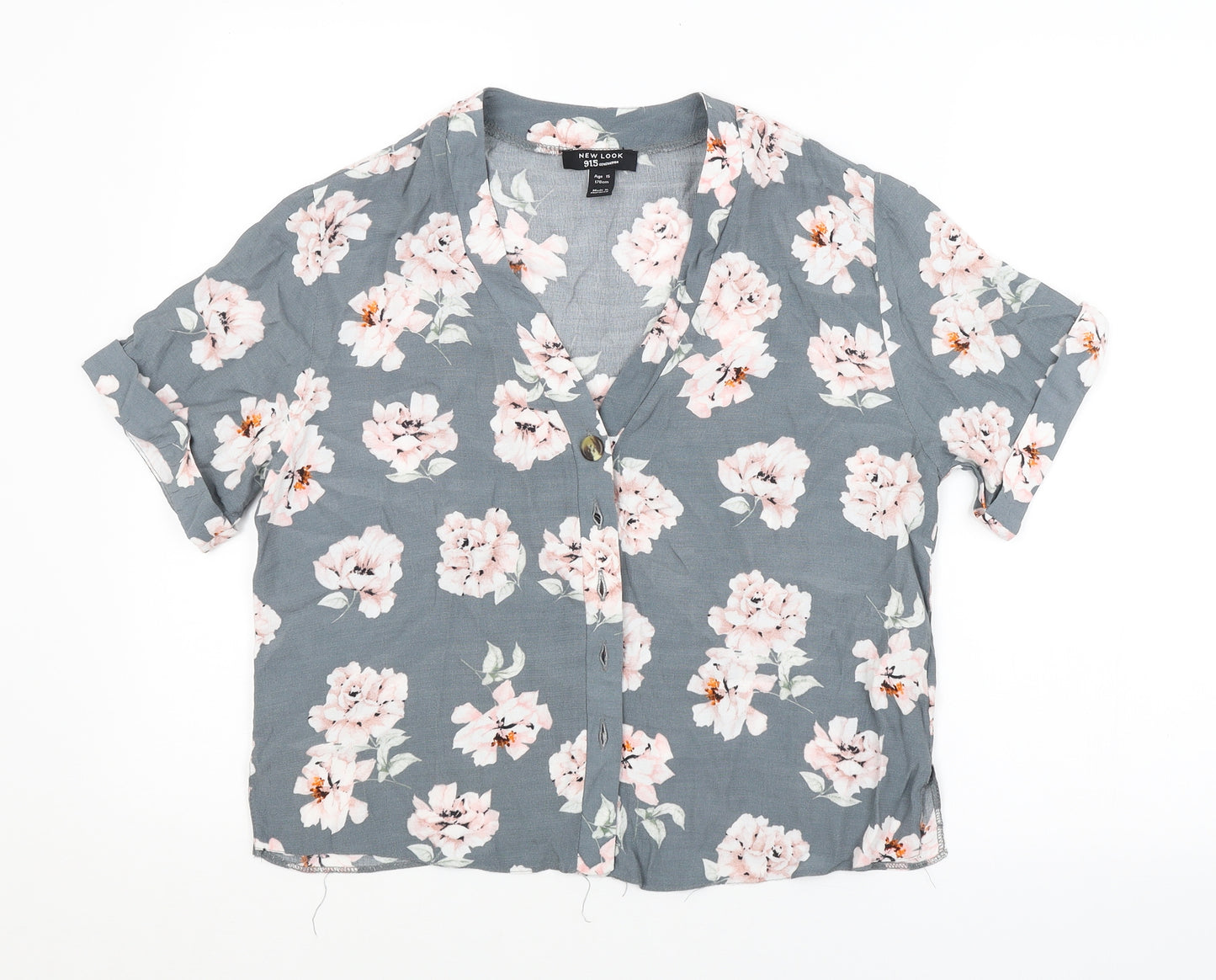 New Look Girls Grey Floral  Basic Button-Up Size 15 Years