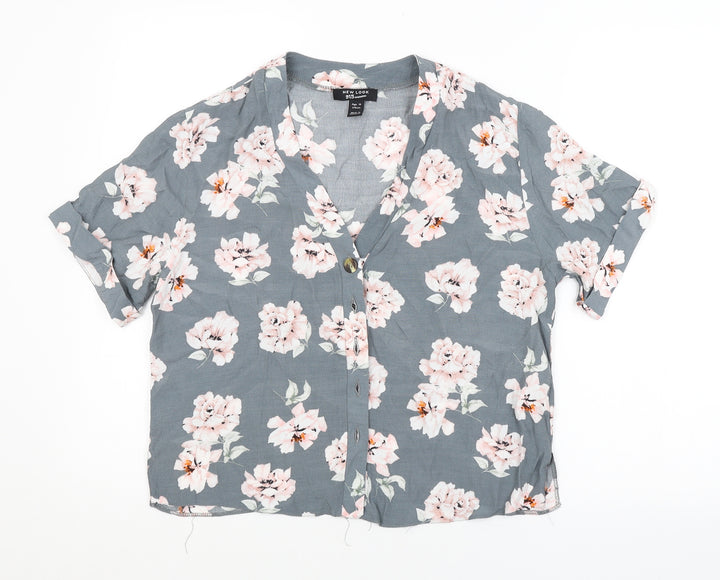 New Look Girls Grey Floral  Basic Button-Up Size 15 Years