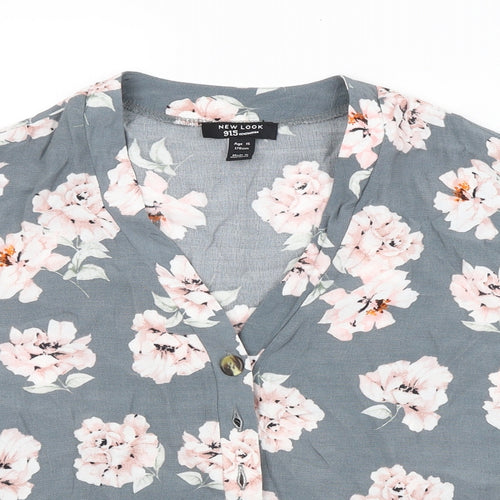 New Look Girls Grey Floral  Basic Button-Up Size 15 Years