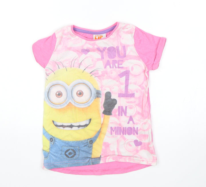 DISPICABLE ME Girls Pink Basic T-Shirt Size 5-6 Years - minions