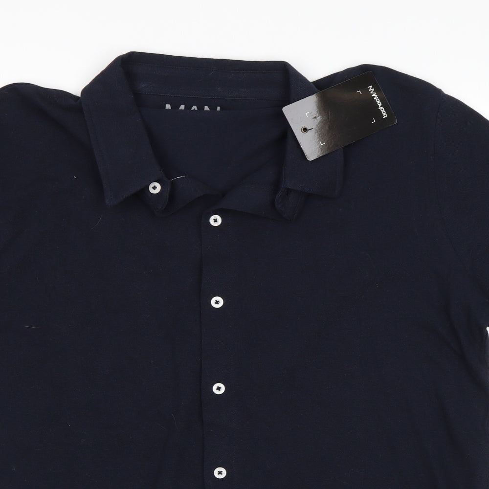 BoohooMAN Mens Blue    Button-Up Size L