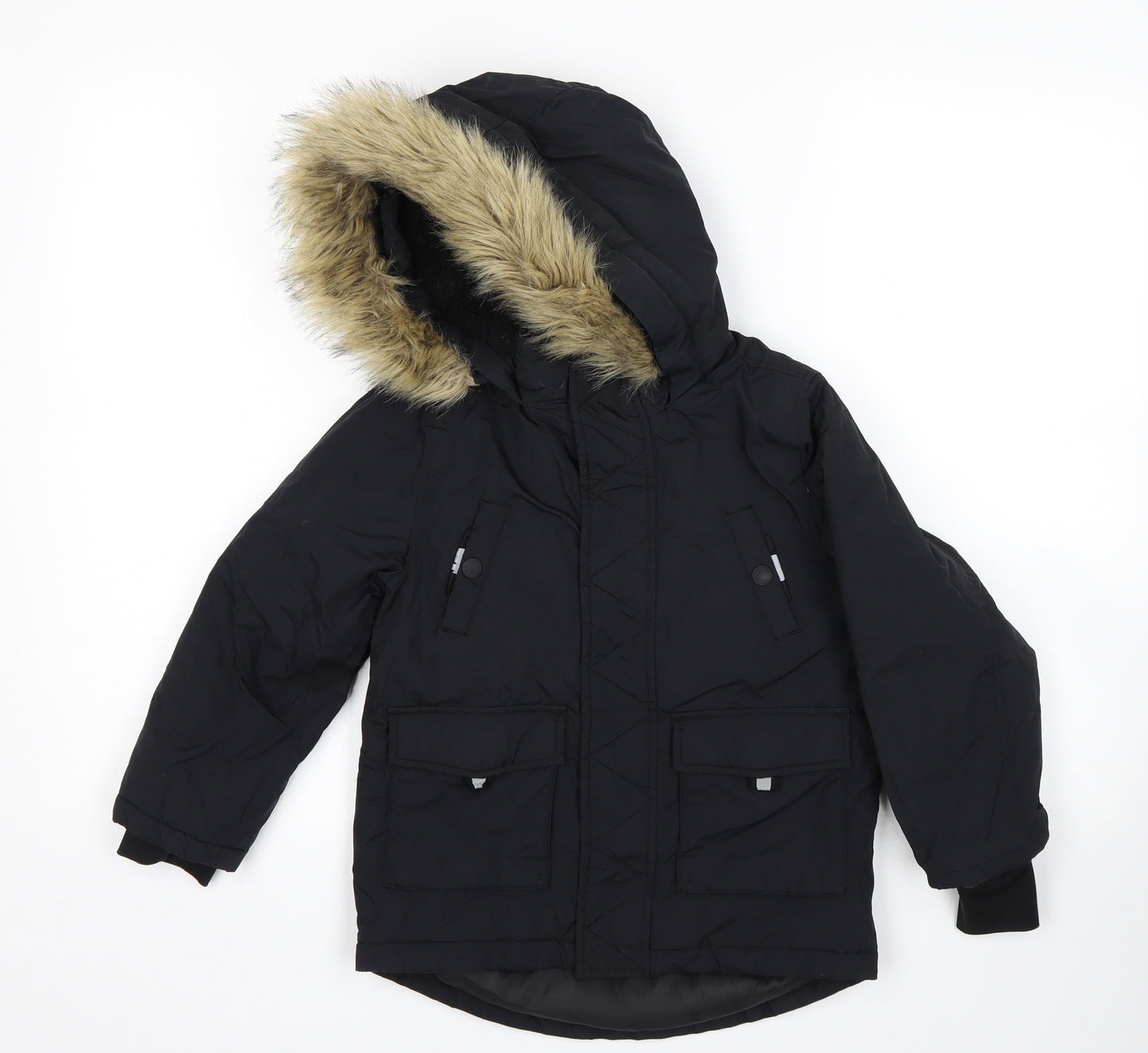 M&S Boys Black   Parka Coat Size 4-5 Years