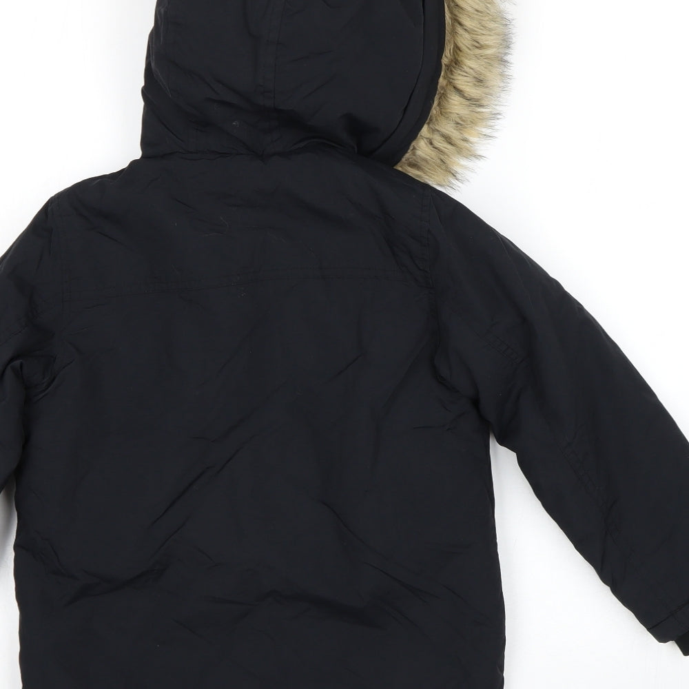 M&S Boys Black   Parka Coat Size 4-5 Years