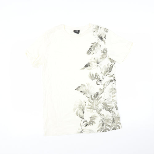 H&M Womens Ivory   Basic Polo Size S  - Leaf print