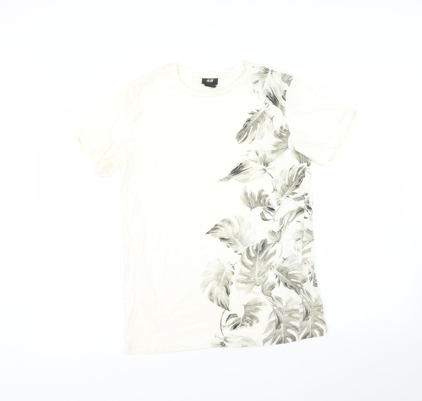 H&M Womens Ivory   Basic Polo Size S  - Leaf print