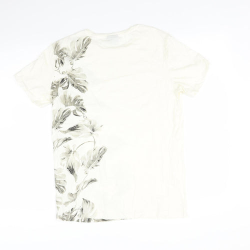 H&M Womens Ivory   Basic Polo Size S  - Leaf print