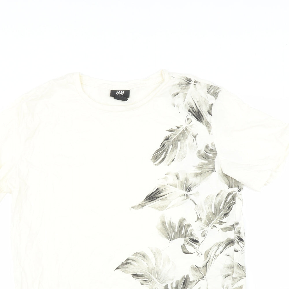 H&M Womens Ivory   Basic Polo Size S  - Leaf print