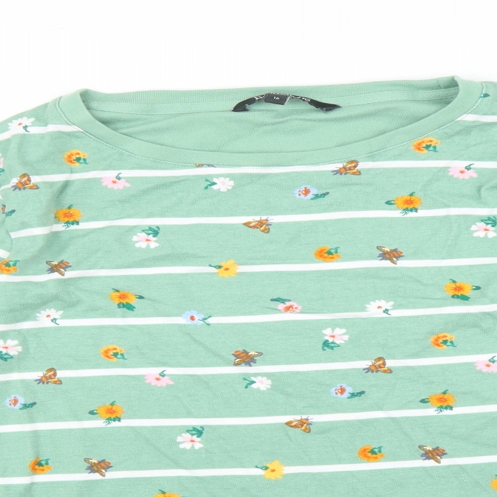 Bonmarche Womens Green Striped  Basic T-Shirt Size 16