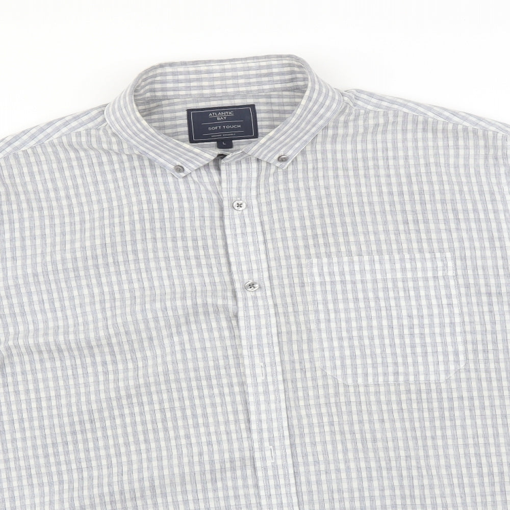 BHS Mens Blue Check   Button-Up Size L
