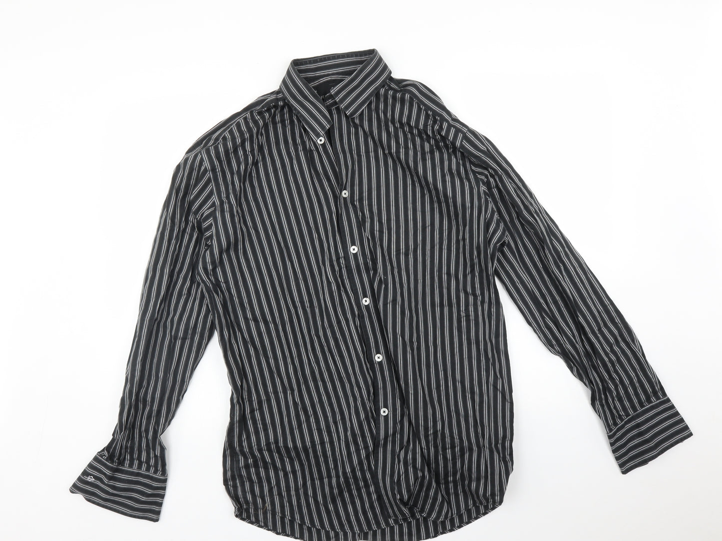 Jeff Banks Mens Grey Striped   Button-Up Size 16.5