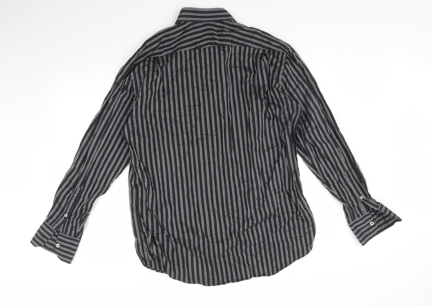 Jeff Banks Mens Grey Striped   Button-Up Size 16.5