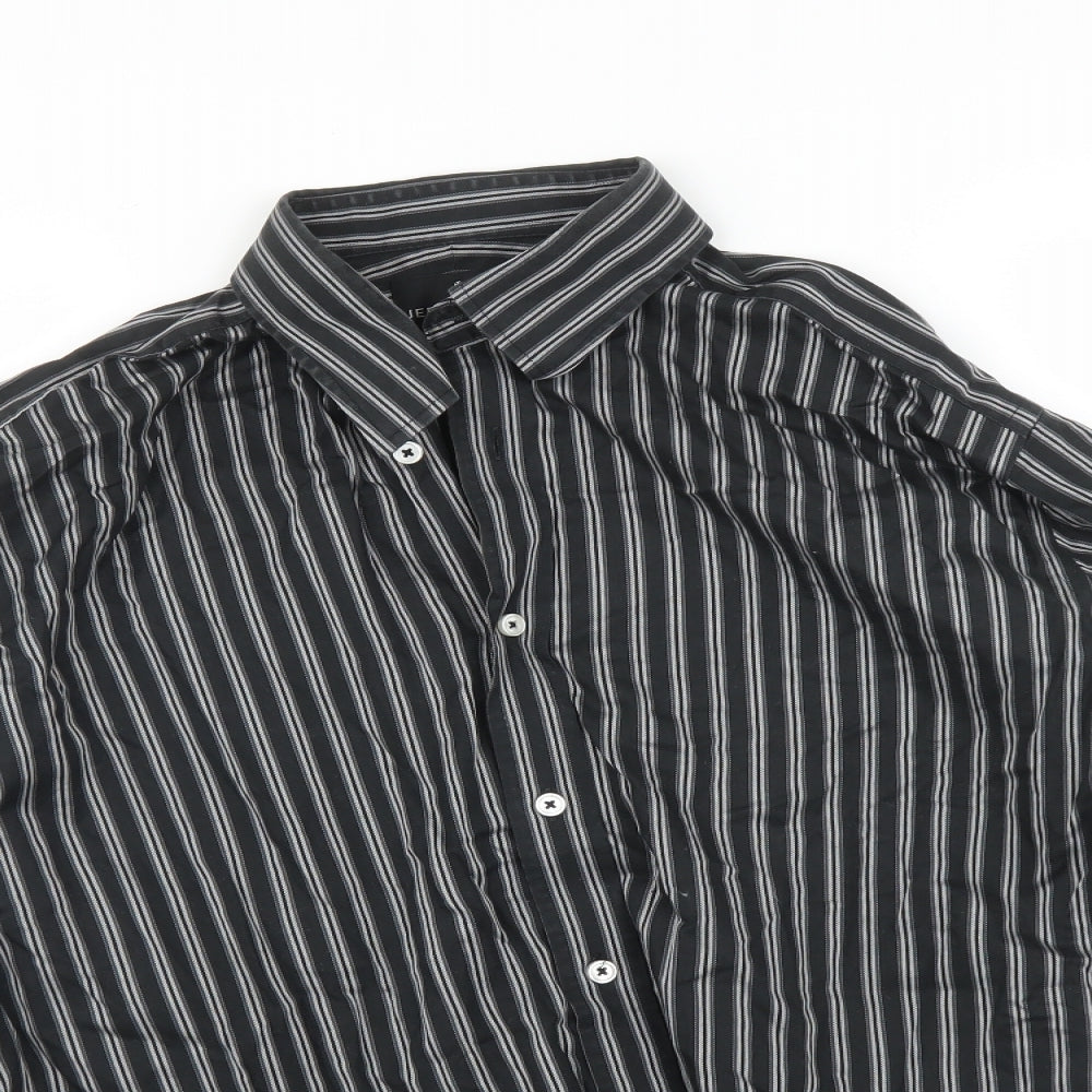 Jeff Banks Mens Grey Striped   Button-Up Size 16.5