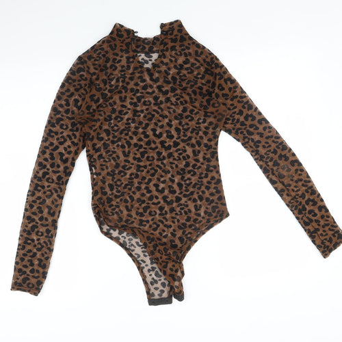 Pink Vanilla Womens Brown Animal Print  Basic T-Shirt Size 12  - Bodysuit
