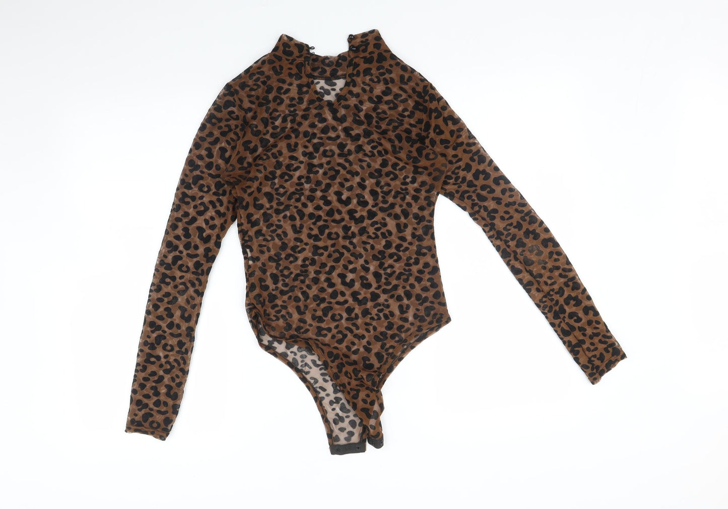 Pink Vanilla Womens Brown Animal Print  Basic T-Shirt Size 12  - Bodysuit