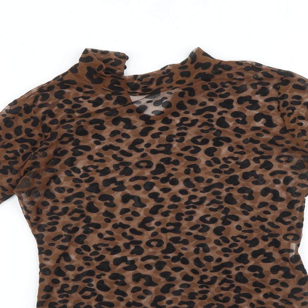 Pink Vanilla Womens Brown Animal Print  Basic T-Shirt Size 12  - Bodysuit