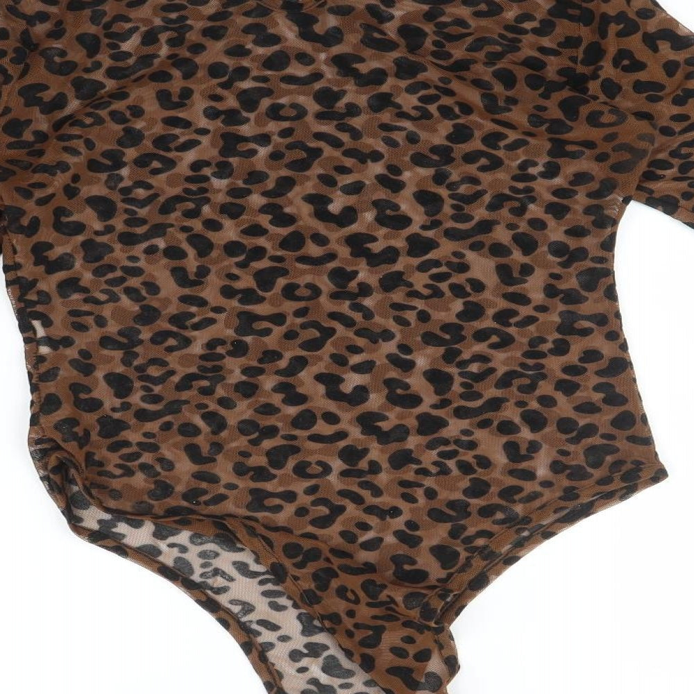 Pink Vanilla Womens Brown Animal Print  Basic T-Shirt Size 12  - Bodysuit