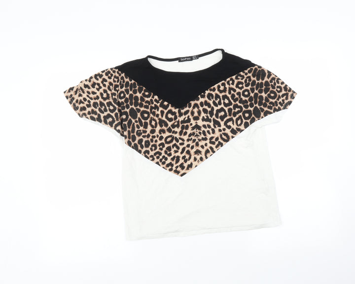 Boohoo Womens Multicoloured Animal Print Basic T-Shirt Size 10