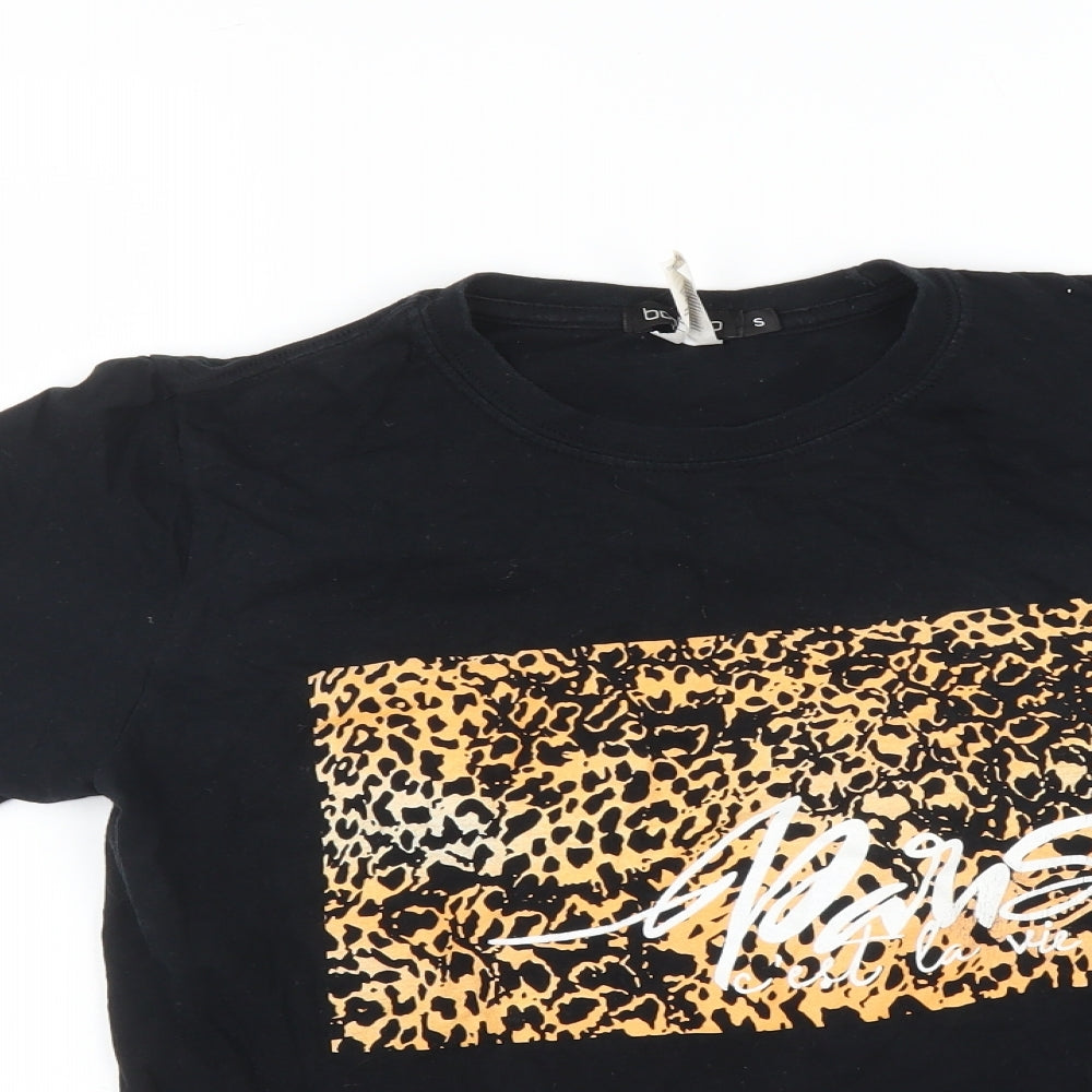 Boohoo Womens Black Animal Print  Basic T-Shirt Size S