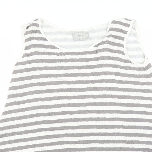 Soft B Womens Grey Striped  Basic T-Shirt Size L