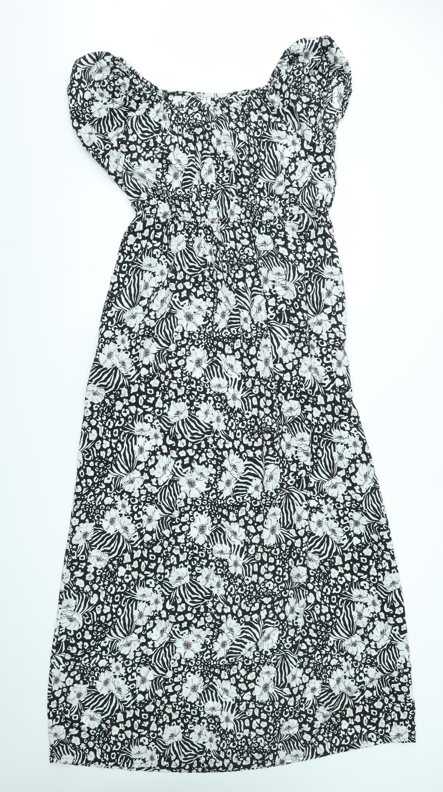 M&Co Womens Grey Floral  A-Line  Size 14