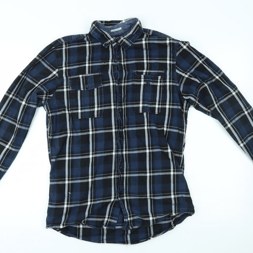 JACK & JONES Mens Blue Plaid   Button-Up Size M