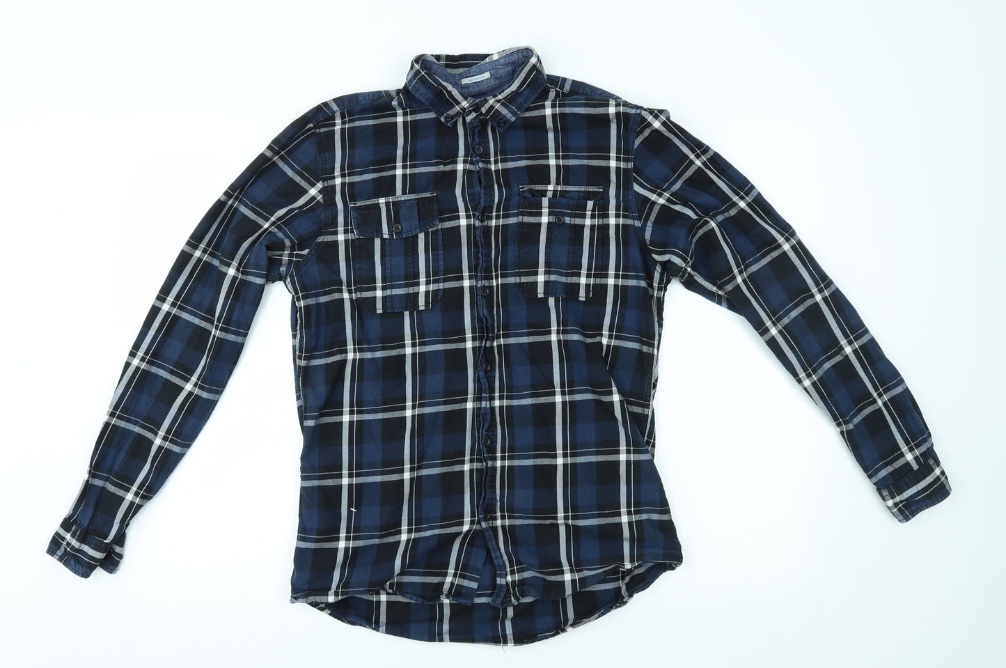 JACK & JONES Mens Blue Plaid   Button-Up Size M