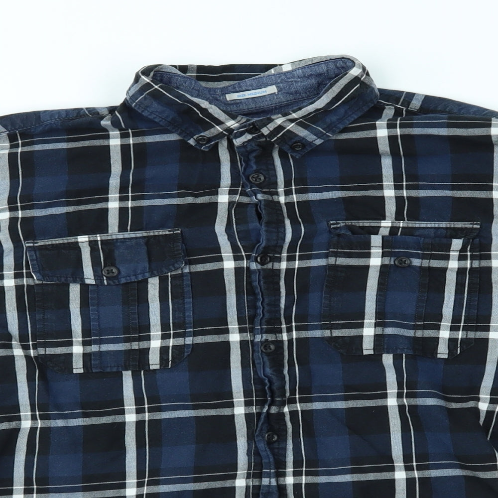 JACK & JONES Mens Blue Plaid   Button-Up Size M