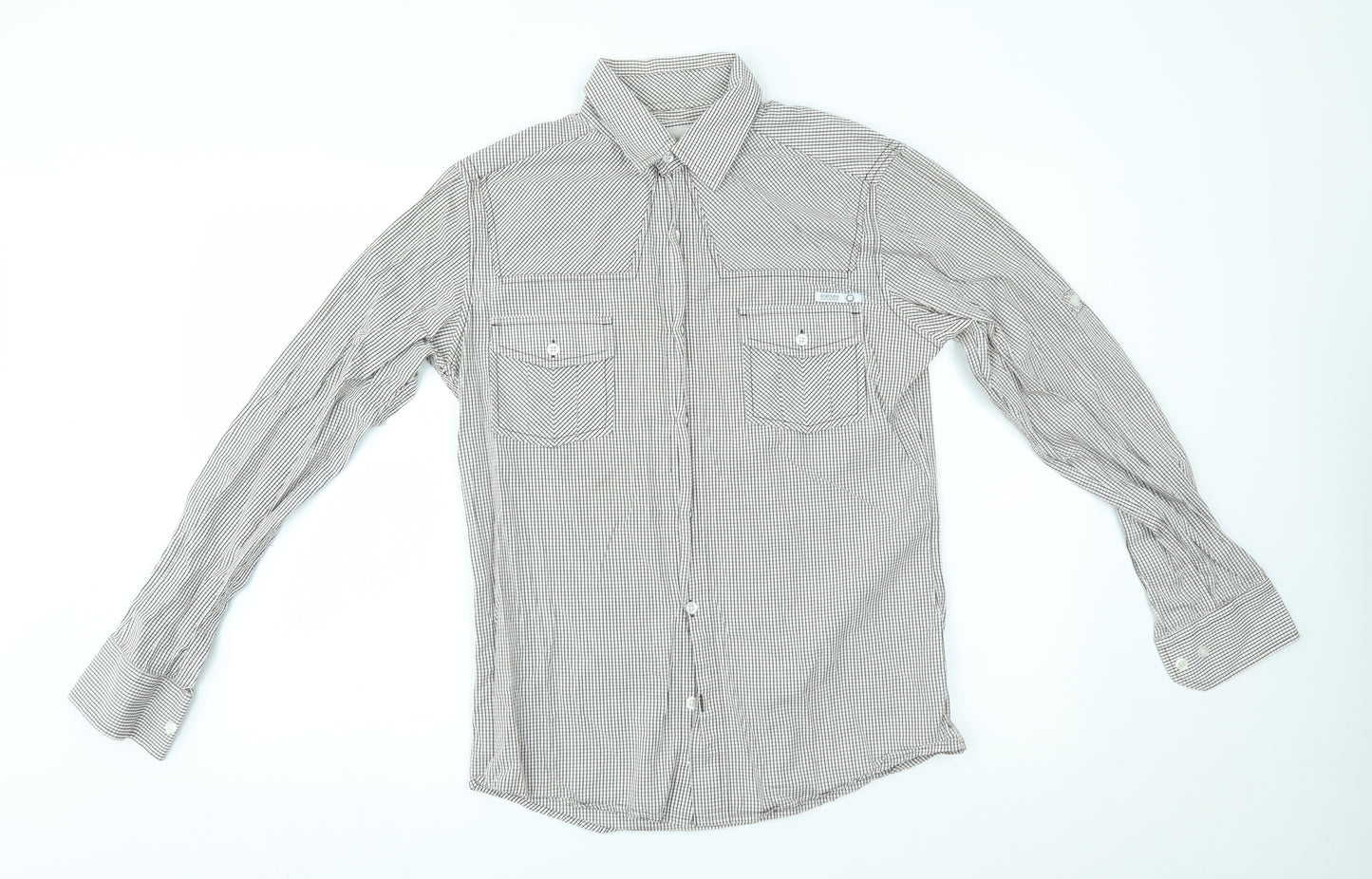Crafted Mens White Check   Dress Shirt Size S