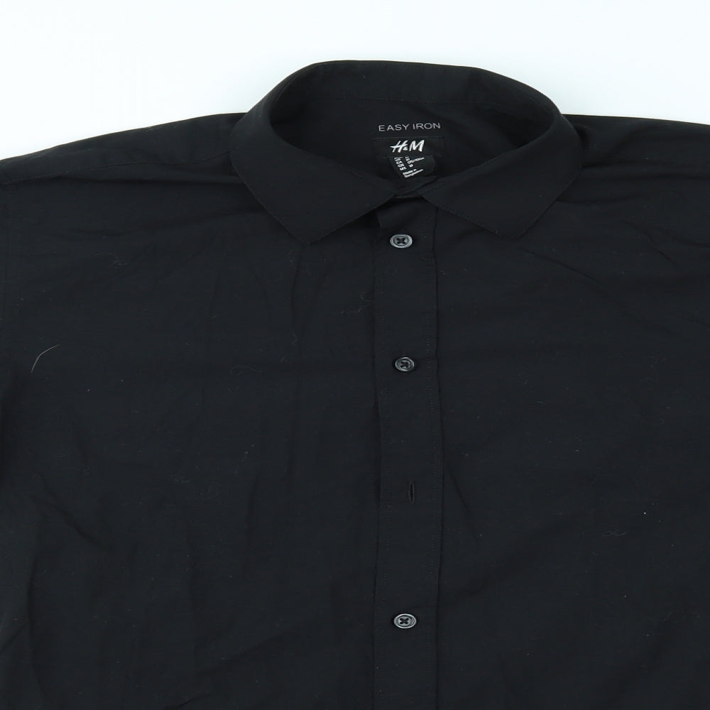 H&M Mens Black    Dress Shirt Size M  - easy iron