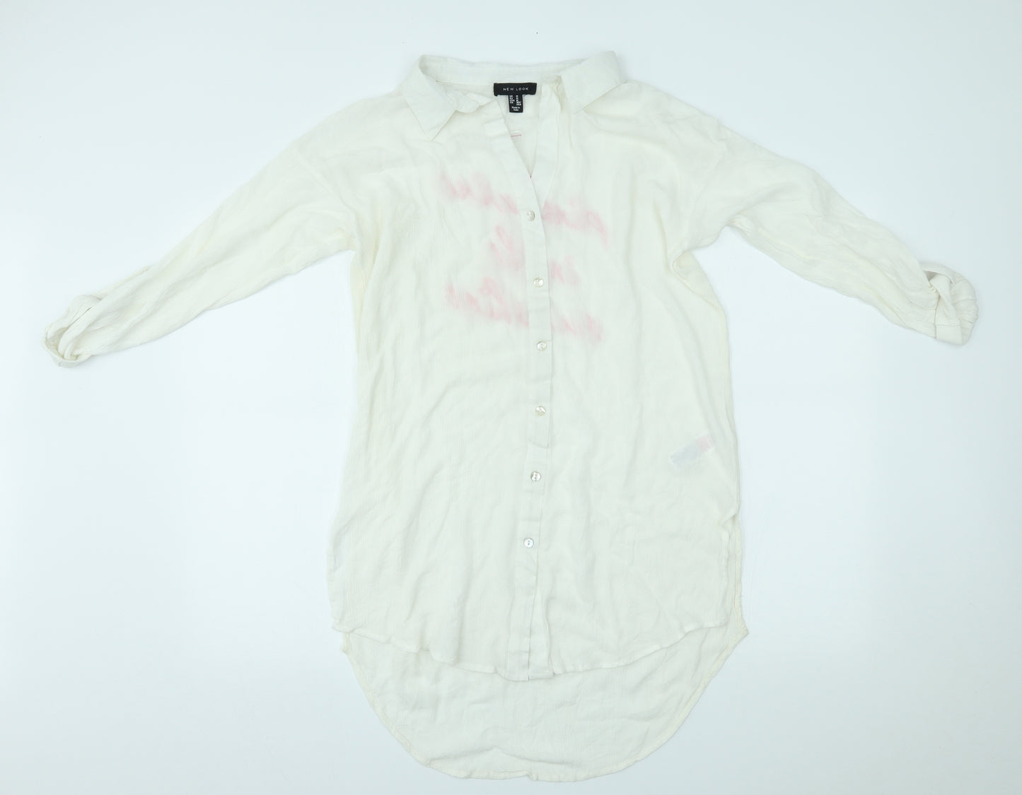 New Look Womens White   Basic Button-Up Size M  - pink wine in the sunshine