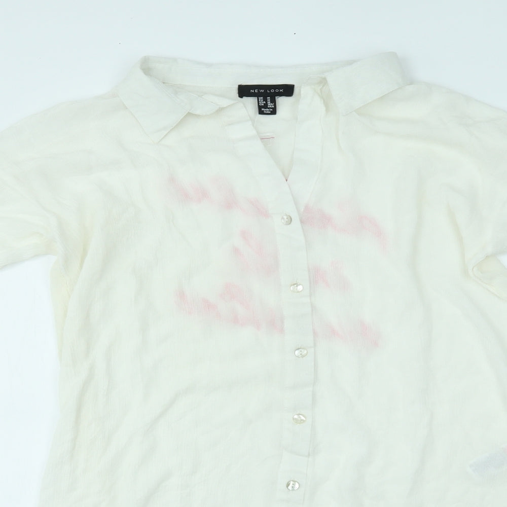 New Look Womens White   Basic Button-Up Size M  - pink wine in the sunshine