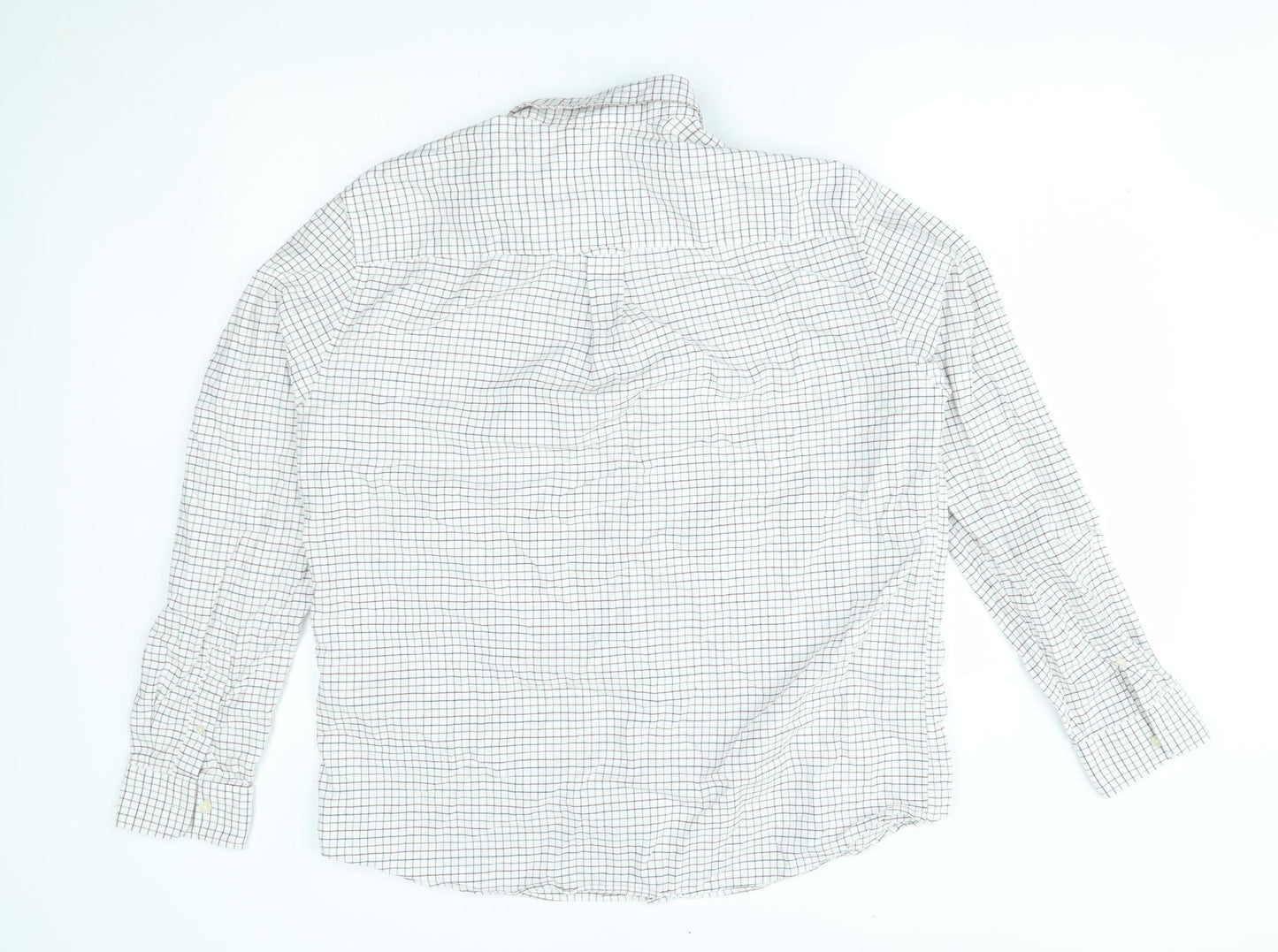 TU Mens White Check   Button-Up Size L