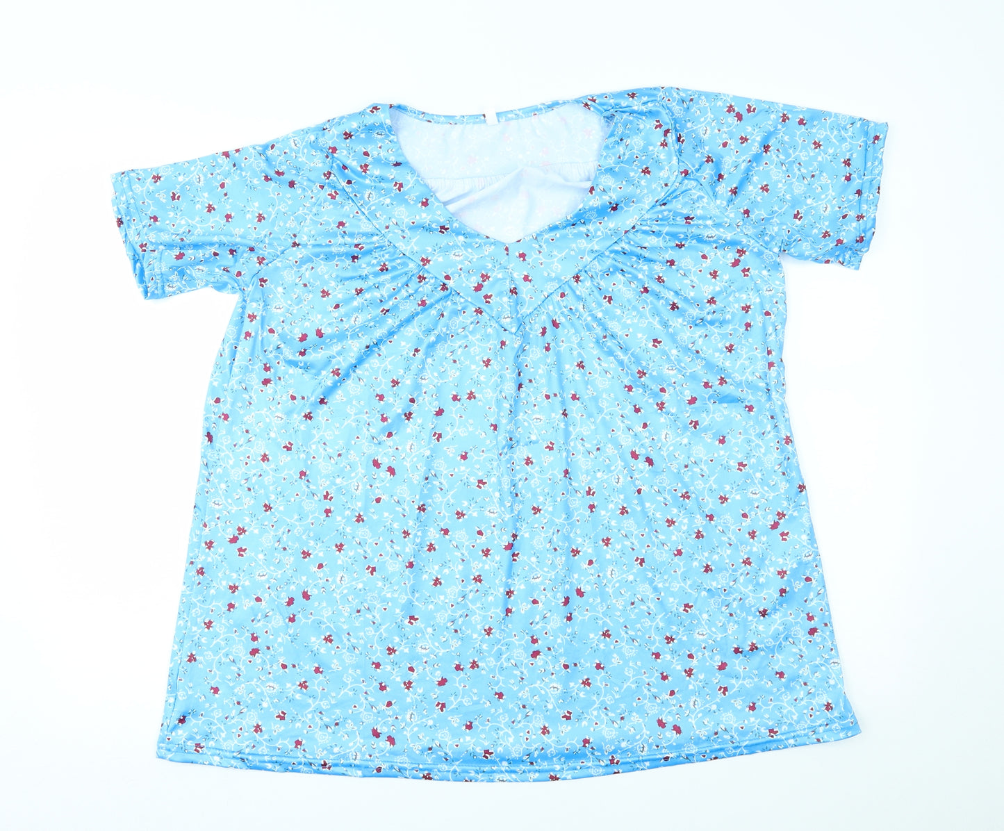 Preworn Womens Blue Floral  Basic Blouse Size XL