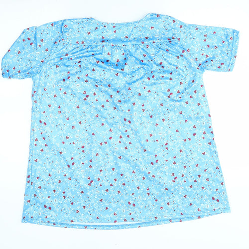 Preworn Womens Blue Floral  Basic Blouse Size XL