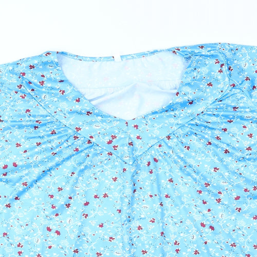 Preworn Womens Blue Floral  Basic Blouse Size XL