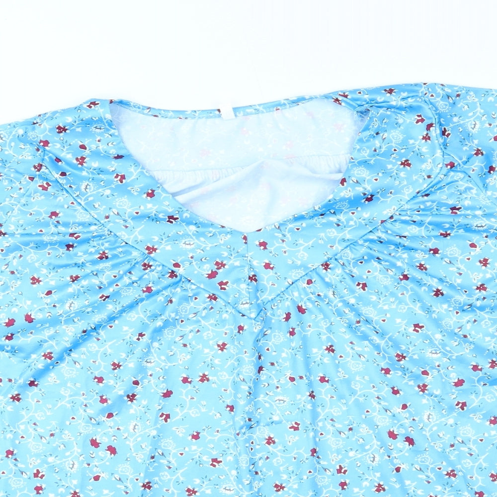 Preworn Womens Blue Floral  Basic Blouse Size XL