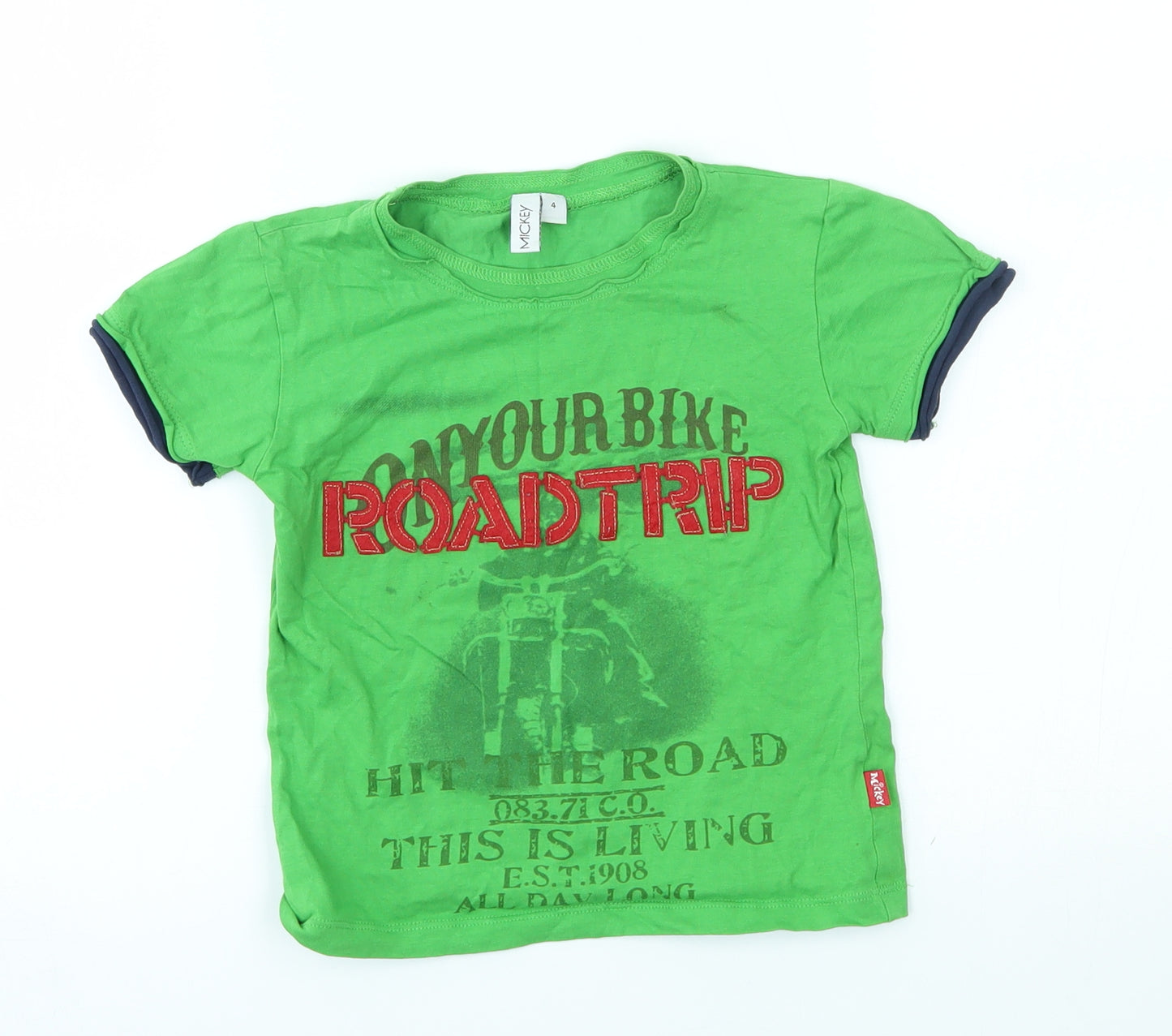 Mickey Boys Green   Basic T-Shirt Size 4 Years  - roadtrip, on your bike